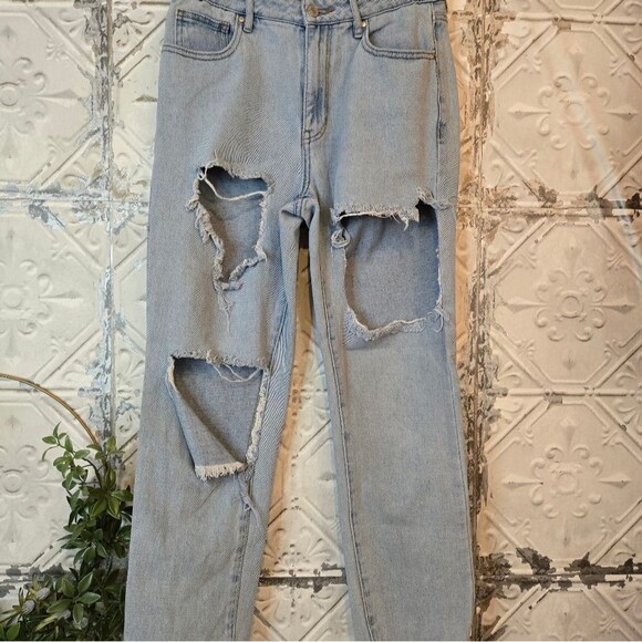 PacSun Mom Jeans Distressed Light Eco Blue Denim Ankle Jeans Size 27 Retro Y2K - Picture 13 of 13